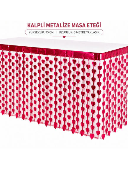 Kalpli Metalize Masa Eteği Kırmızı 75x300 Cm