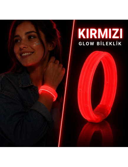 Kırmızı Kalın Glow Bileklik – Kırılarak Yanan Parti Ve Festival Bilekliği