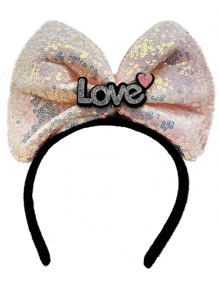 Led Işıklı 3 Farklı Fonksiyonda Yanan Gümüş Love Yazılı Toz Pembe Fiyonk Taç 20x17 Cm