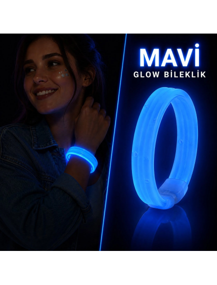 Mavi Kalın Glow Bileklik – Kırılarak Yanan Parti Ve Festival Bilekliği