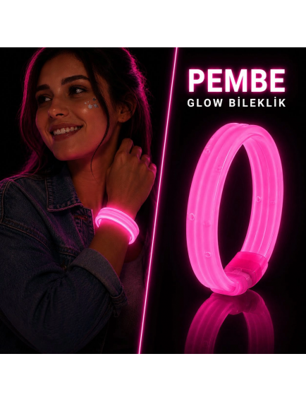 Pembe Kalın Glow Bileklik – Kırılarak Yanan Parti Ve Festival Bilekliği