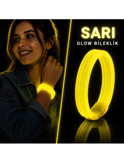 Sarı Kalın Glow Bileklik – Kırılarak Yanan Parti Ve Festival Bilekliği