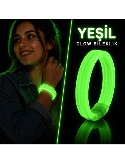 Yeşil Kalın Glow Bileklik – Kırılarak Yanan Parti Ve Festival Bilekliği